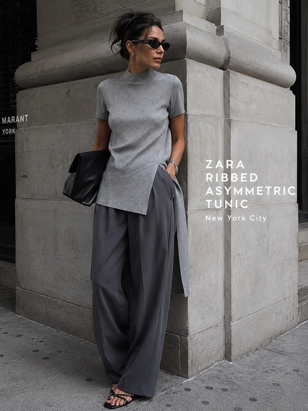 ZARA Ribbed Asymmetric Tunic Dress Top sz  L